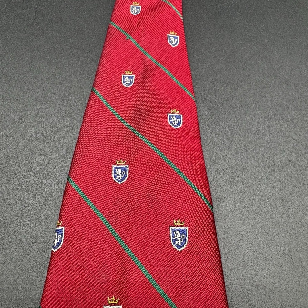 Polo Ralph Lauren Crest Shield Red Green Stripe Silk Tie Repp Stripes USA - Picture 10 of 16